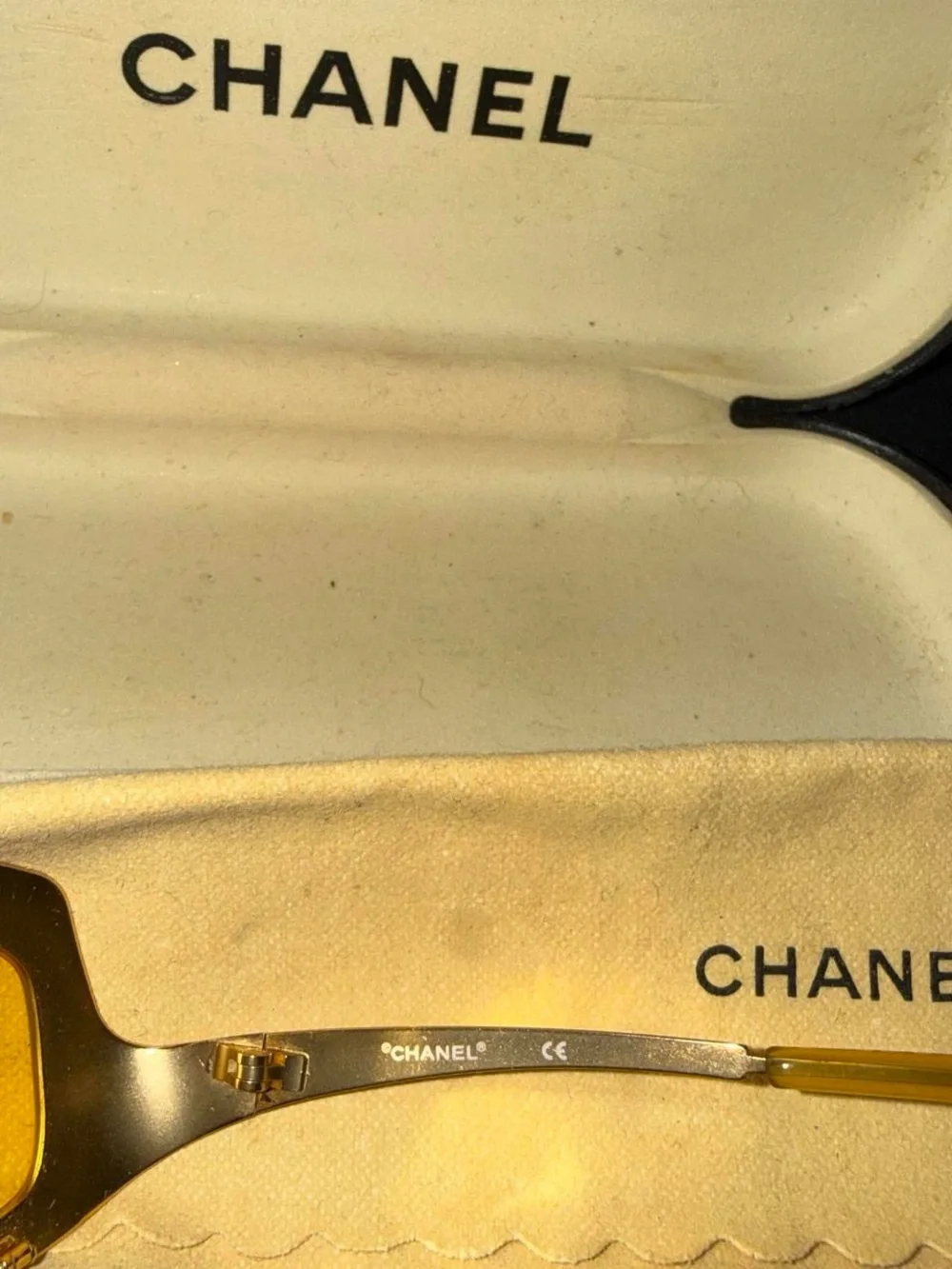 CHANEL Gold Frame Sunglasses with Yellow Lenses